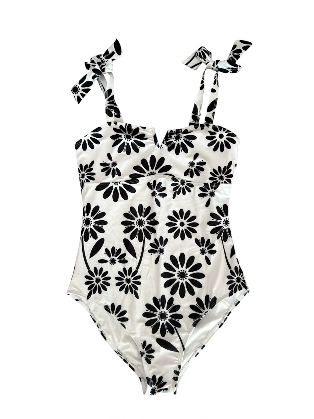 Black and White Floral One Piece Swimsuit Womens Size Medium